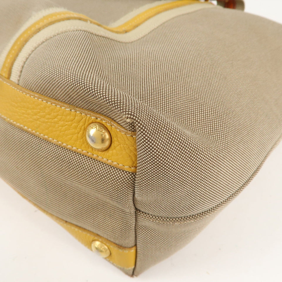 Prada Logo Jacquard Leather 2Way Hand Bag Beige Orange BN1453