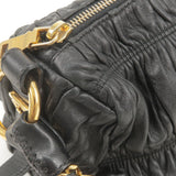 Prada Leather Chain Gather Shoulder Bag NERO Black