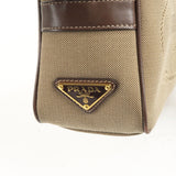 Prada Logo Jacquard Leather Shoulder Bag Beige Brown 1BH089