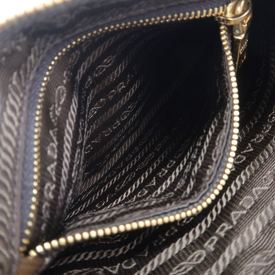Prada Logo Nylon Leather Clutch Bag Pouch Brown