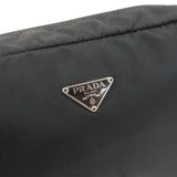 Prada Logo Nylon Leather Pouch Cosmetic Bag NERO Black MV348
