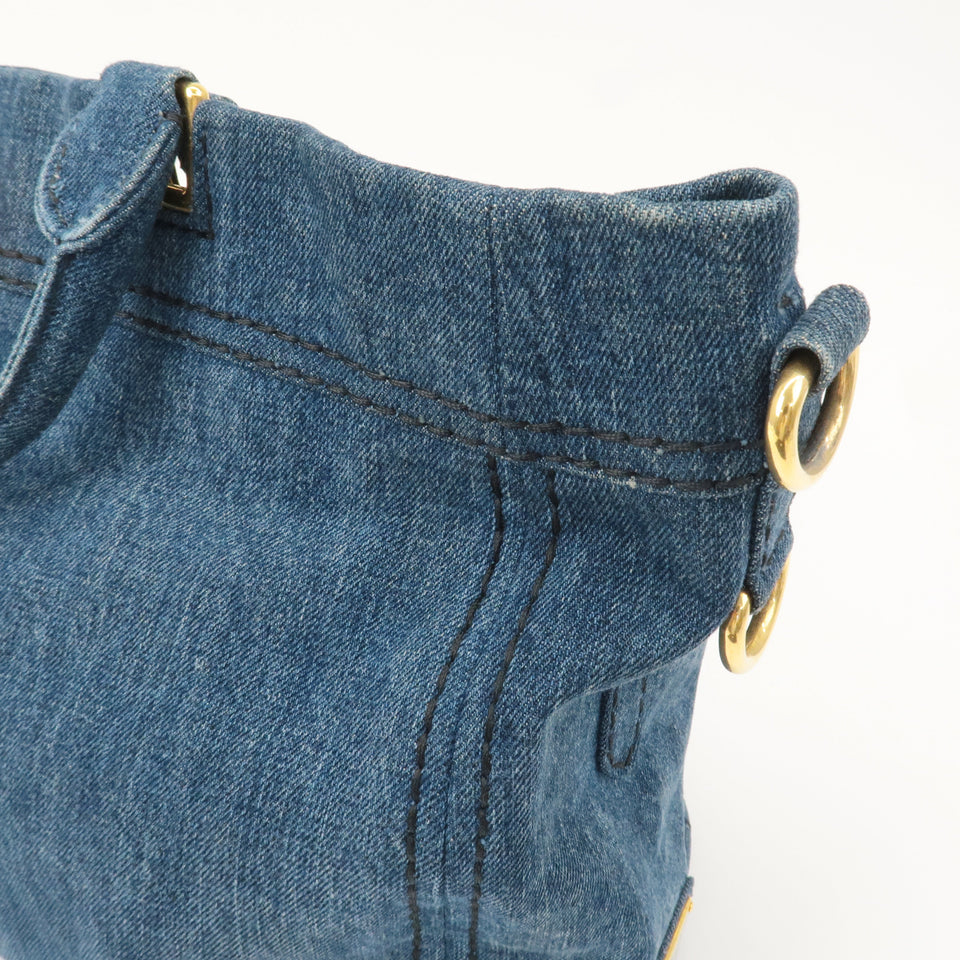 Prada Denim Leather 2Way Bag Hand Shoulder Bag Blue BN2069