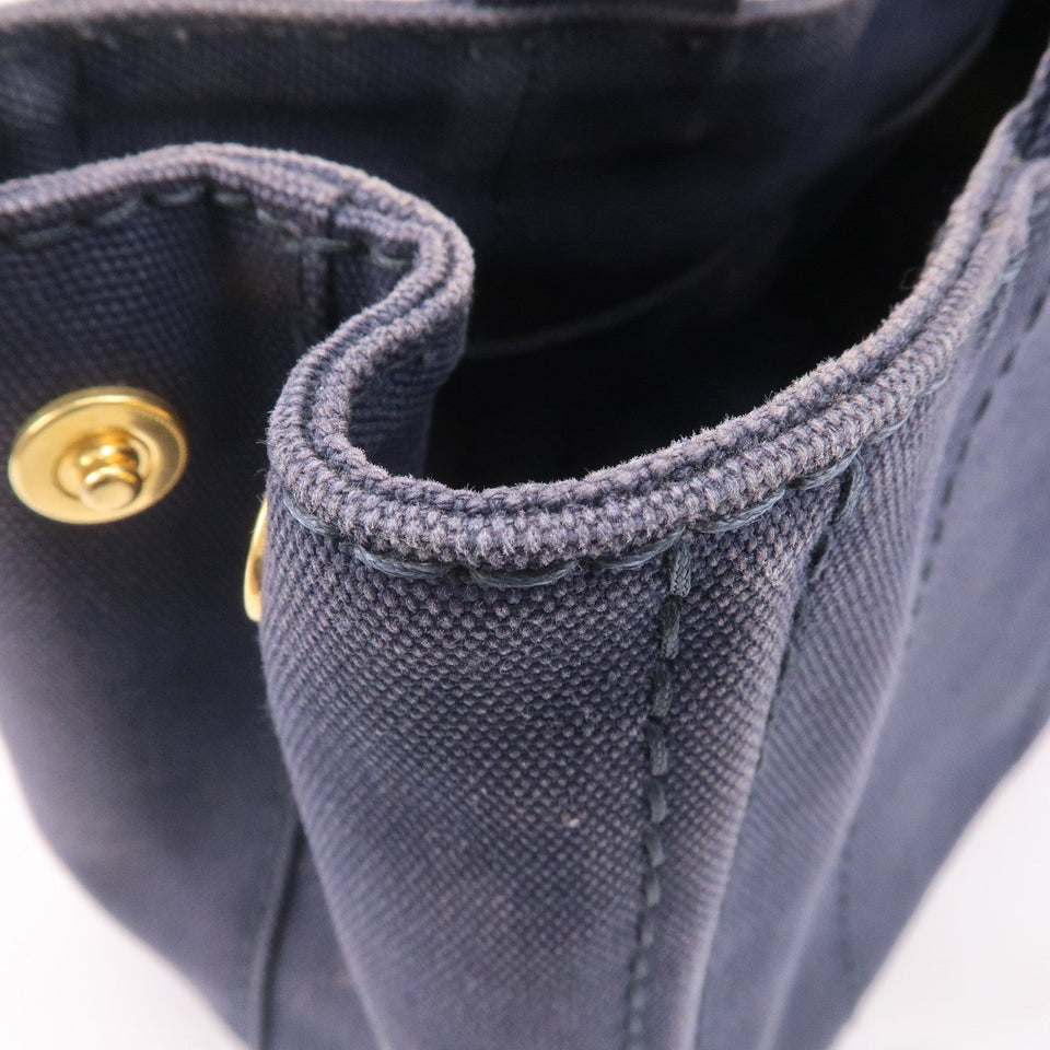 Prada Canapa Mini Canvas 2Way Tote Bag Hand Bag Navy 1BG439