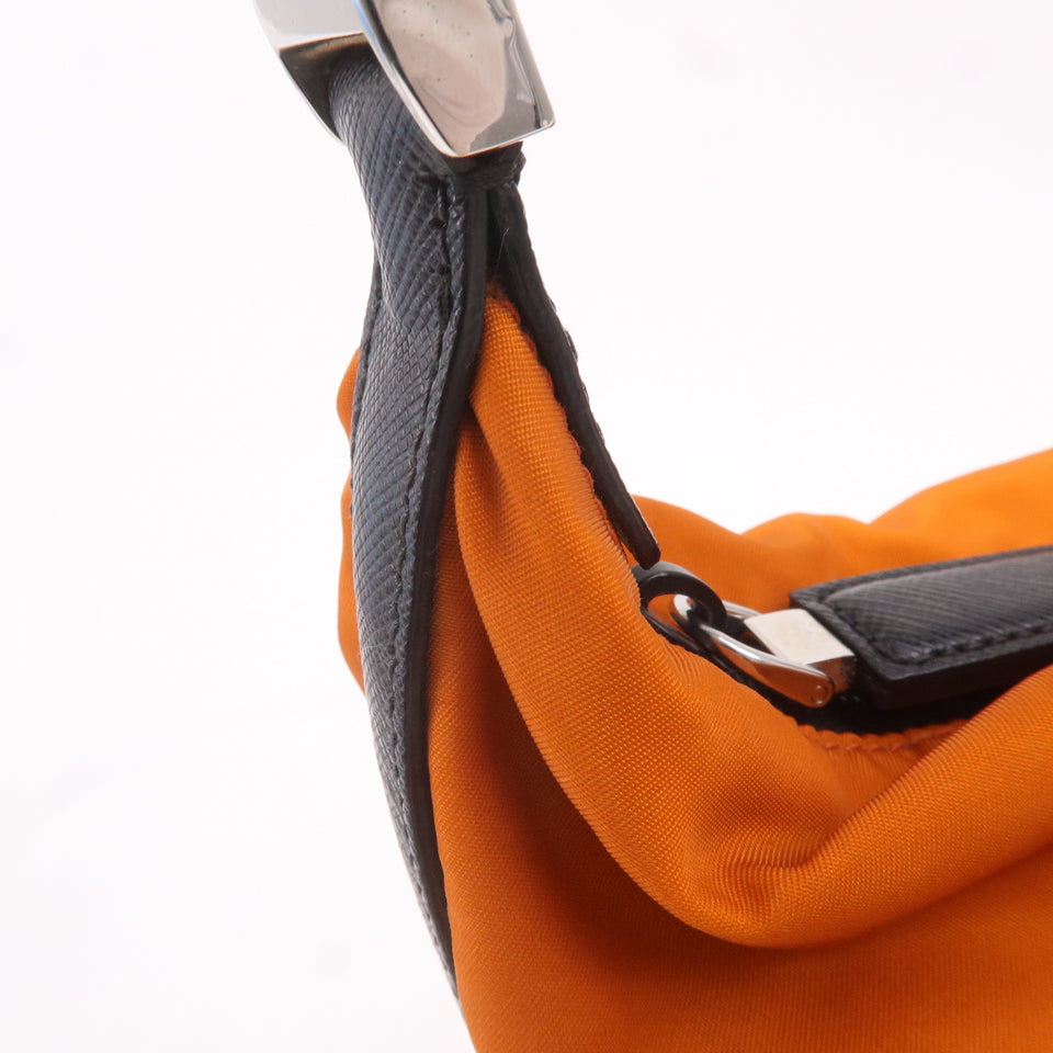Prada Leather Nylon Hand Bag  Shoulder Bag Orange Black