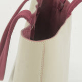 Prada Leather Canvas Tote Bag Hand Bag Greige Red Wine B10189
