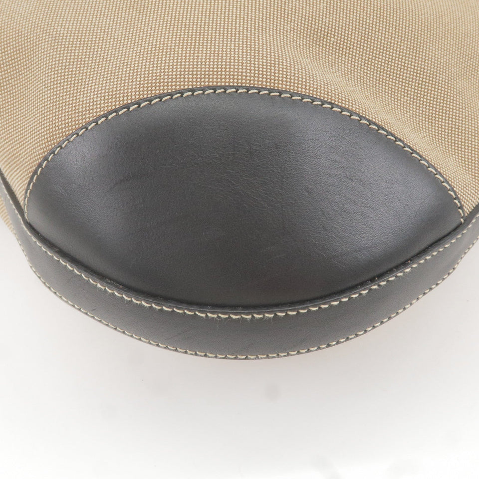 Prada Logo Jacquard Leather Shoulder Bag Beige Black BR3430