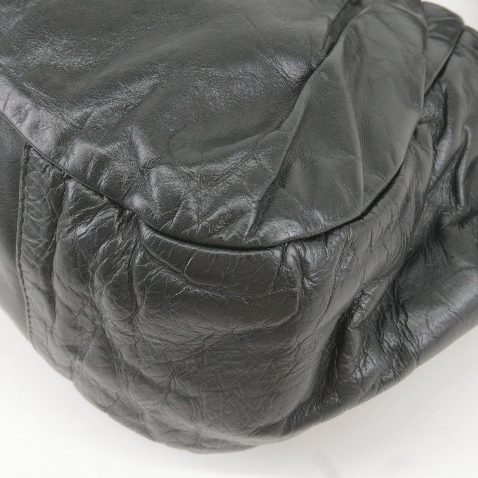 Prada Logo Leather Shoulder Bag With Tassel Black