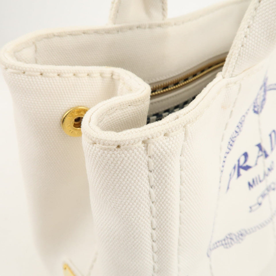 Prada Canapa Mini Canvas 2Way Tote Bag Hand Bag White 1BG439