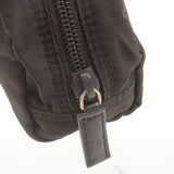 Prada Logo Nylon Leather Pouch Cosmetic Bag Brown 1N0175