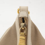 Prada Logo Jacquard Canvas Leather Shoulder Bag Beige Ivory