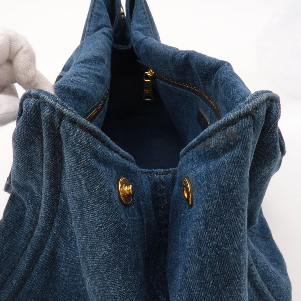 Prada Canapa Large Canvas Tote Bag Hand Bag Denim Blue B1872B