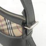 BURBERRY Nova Plaid Canvas Leather Shoulder Bag Beige Black
