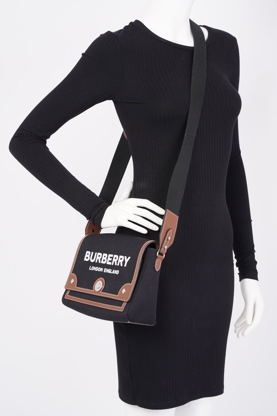 Burberry Horseferry Note Crossbody Black / Brown Cotton Medium