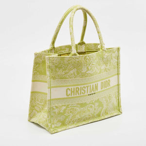 Dior Green/white Embroidered Canvas Medium Toile De Jouy Book Tote