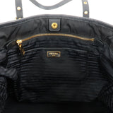 Prada Logo Nylon Leather Tote Bag Black Noir 1BG997