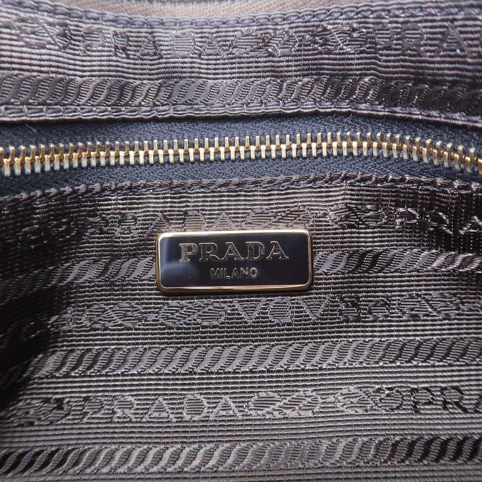 Prada Logo Nylon Leather Clutch Bag Pouch Brown