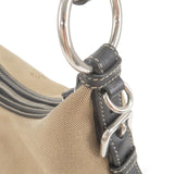 Prada Logo Jacquard Leather Shoulder Bag Beige Black BR3430