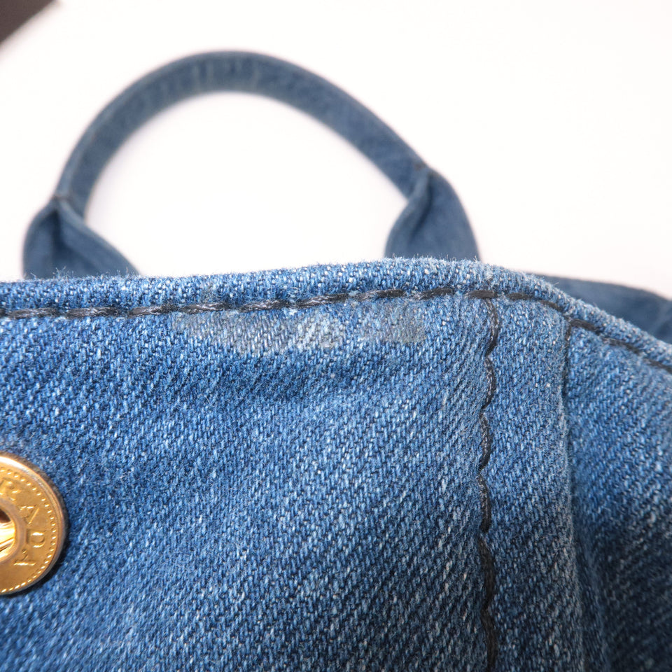 Prada Canapa Large Canvas Tote Bag Hand Bag Denim Blue B1872B