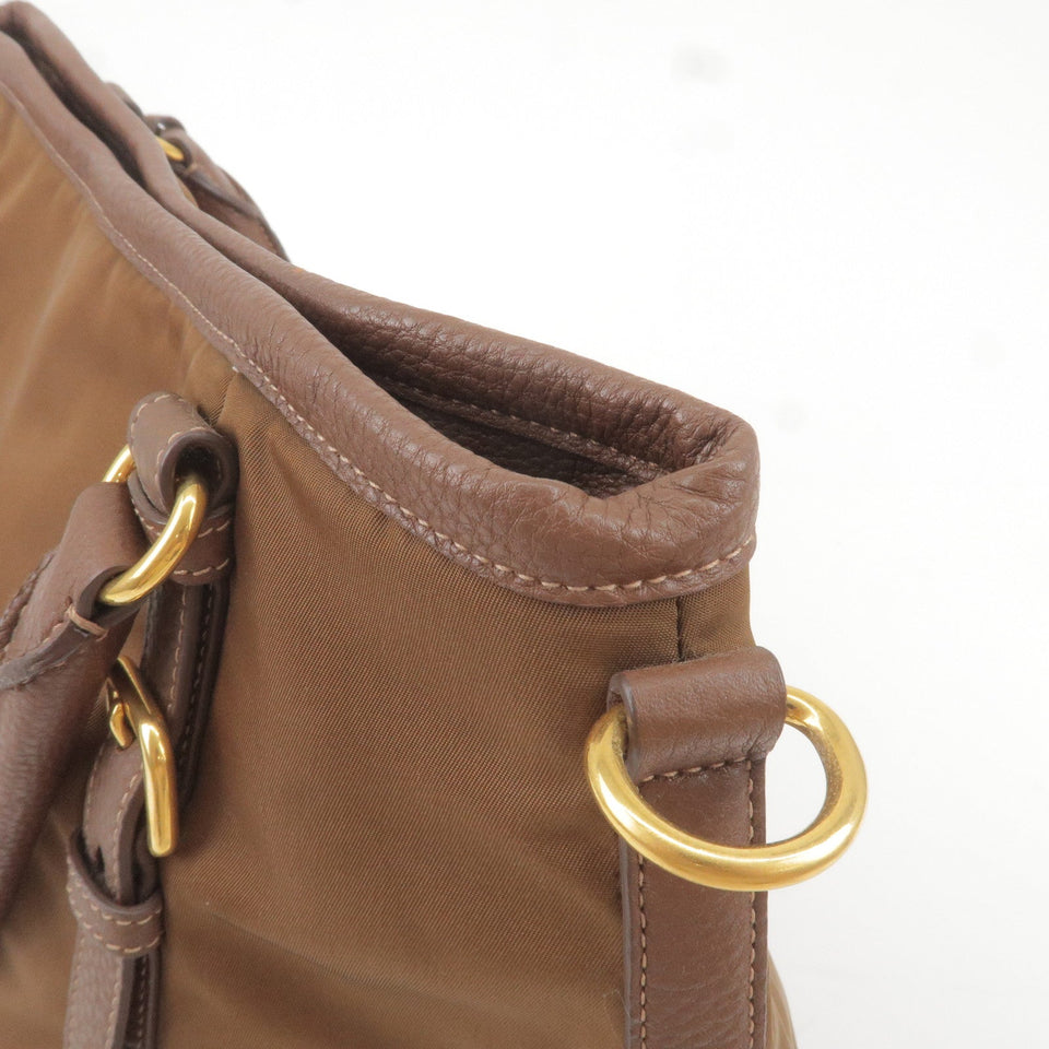 Prada Logo Nylon Leather 2Way Bag Hand Bag Brown BR4993