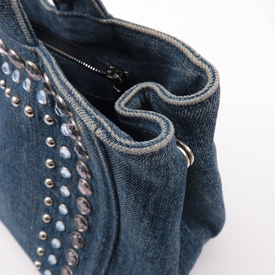 Prada Denim Bijou Canapa Mini Canvas 2Way Hand Bag Blue 1BG439