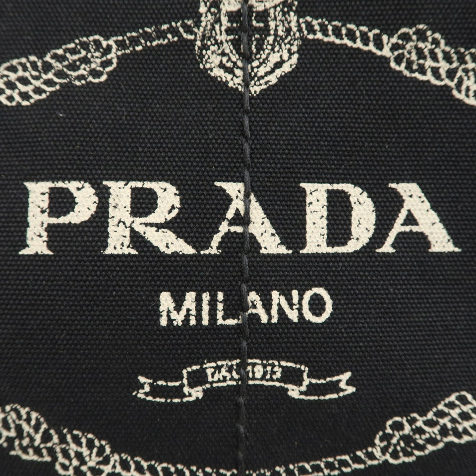 Prada Canapa Canvas Tote Bag Hand Bag Black BN1877