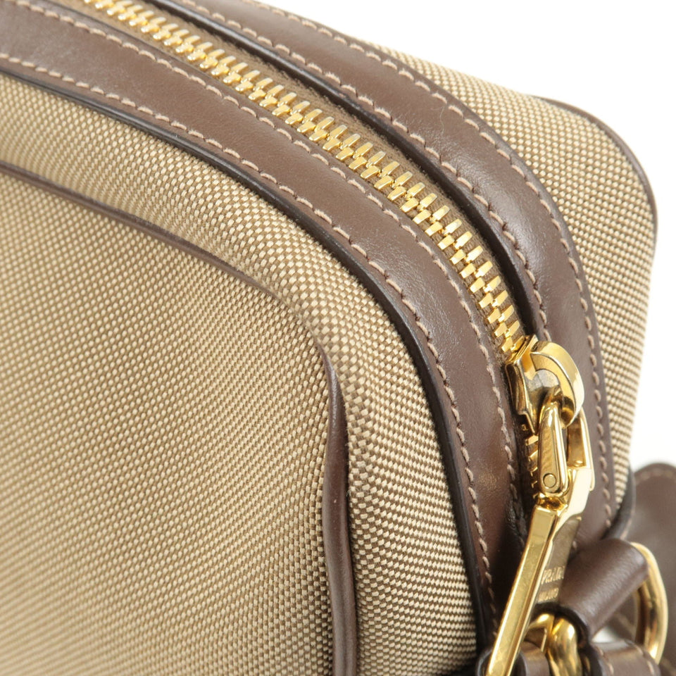 Prada Logo Jacquard Leather Shoulder Bag Beige Brown 1BH089