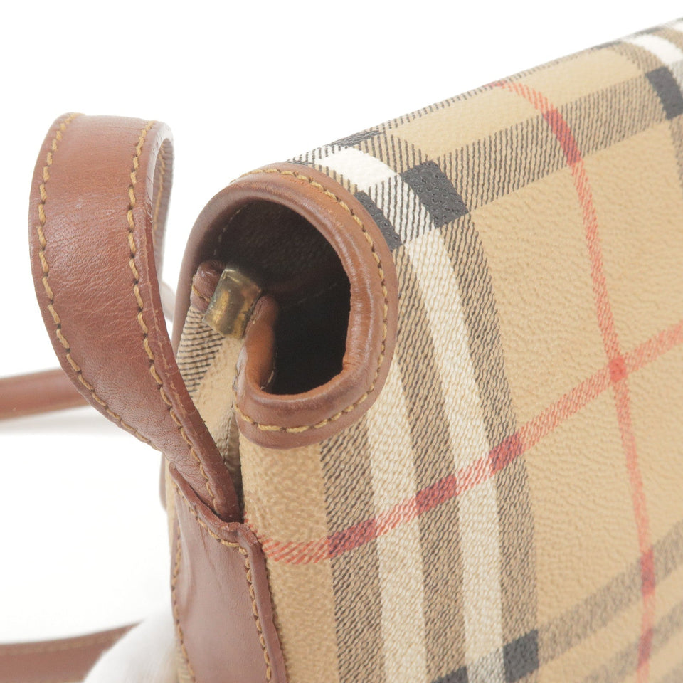 BURBERRY Nova Plaid PVC Leather Shoulder Bag Beige Brown