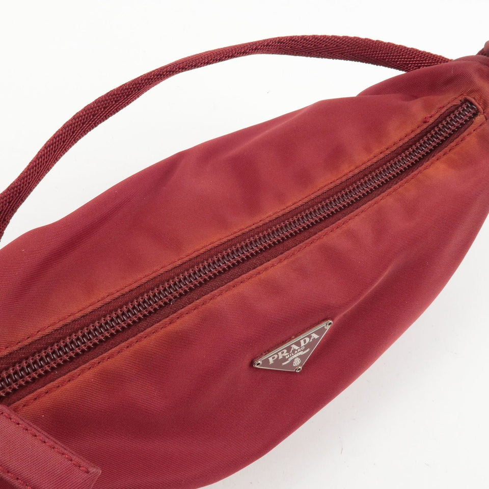 Prada Logo Nylon Hand Bag Shoulder Bag Pouch Purse Red