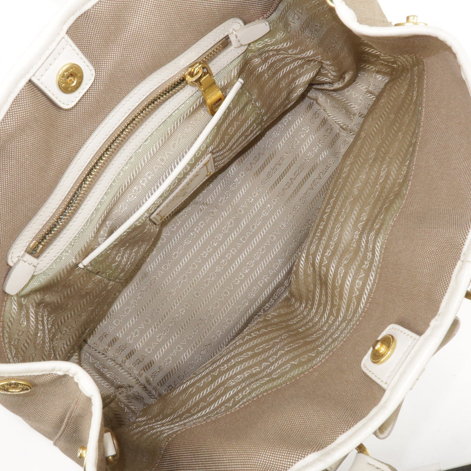 Prada Logo Jacquard Leather 2Way Bag Hand Bag Beige BN1841