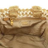 Prada Logo Raffia Crochet Tote Bag Hand Bag Beige Ivory BN2303