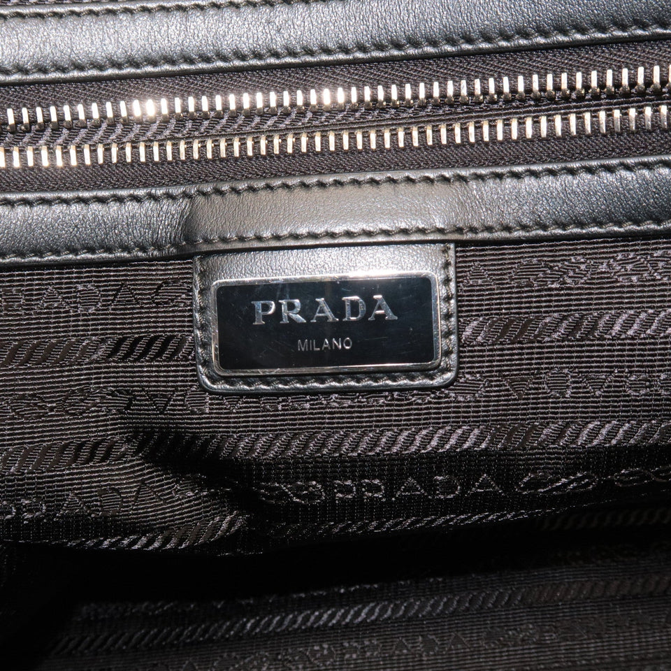 Prada Logo Nylon Leather Tote Bag Shoulder Bag Black