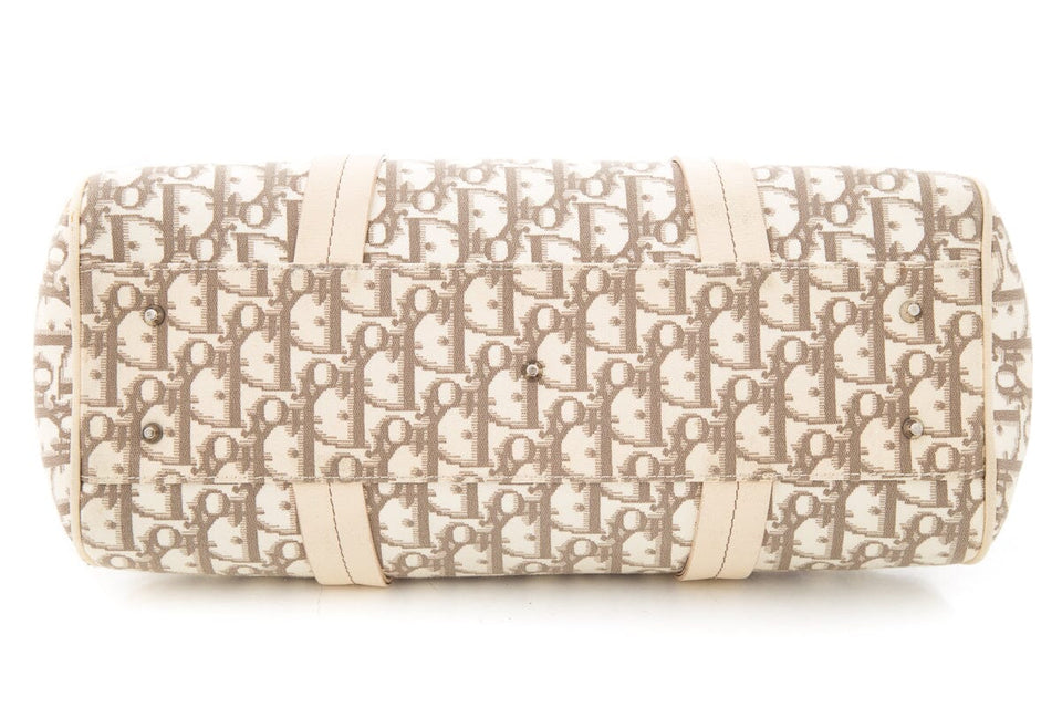 Dior Cream Monogram Canvas Trotteur Bowling Handbag