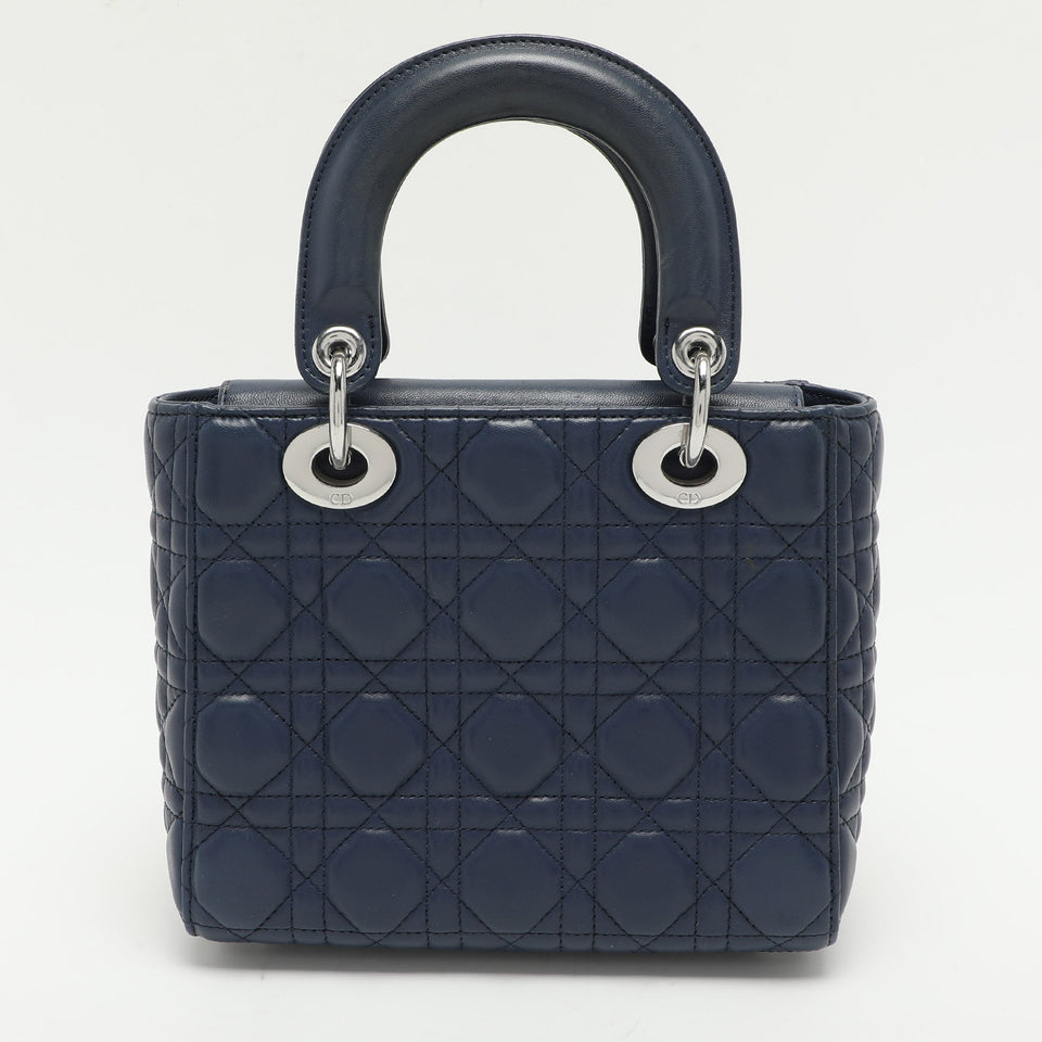 Dior Blue Cannage Leather Small Lady Dior Tote