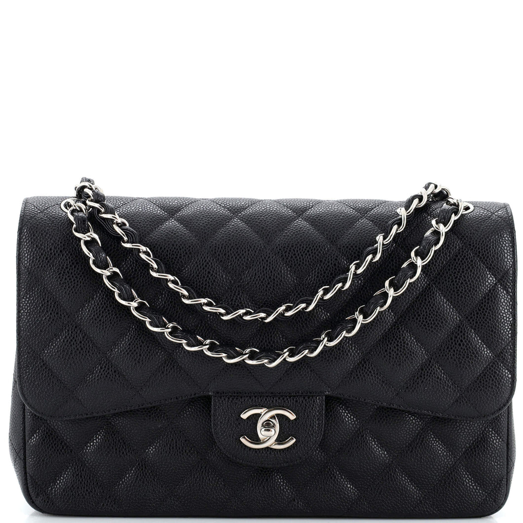CHANEL Classic Double Flap Bag Quilted Caviar Jumbo