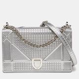 Silver Microcannage Patent Leather Medium Diorama Flap Shoulder Bag