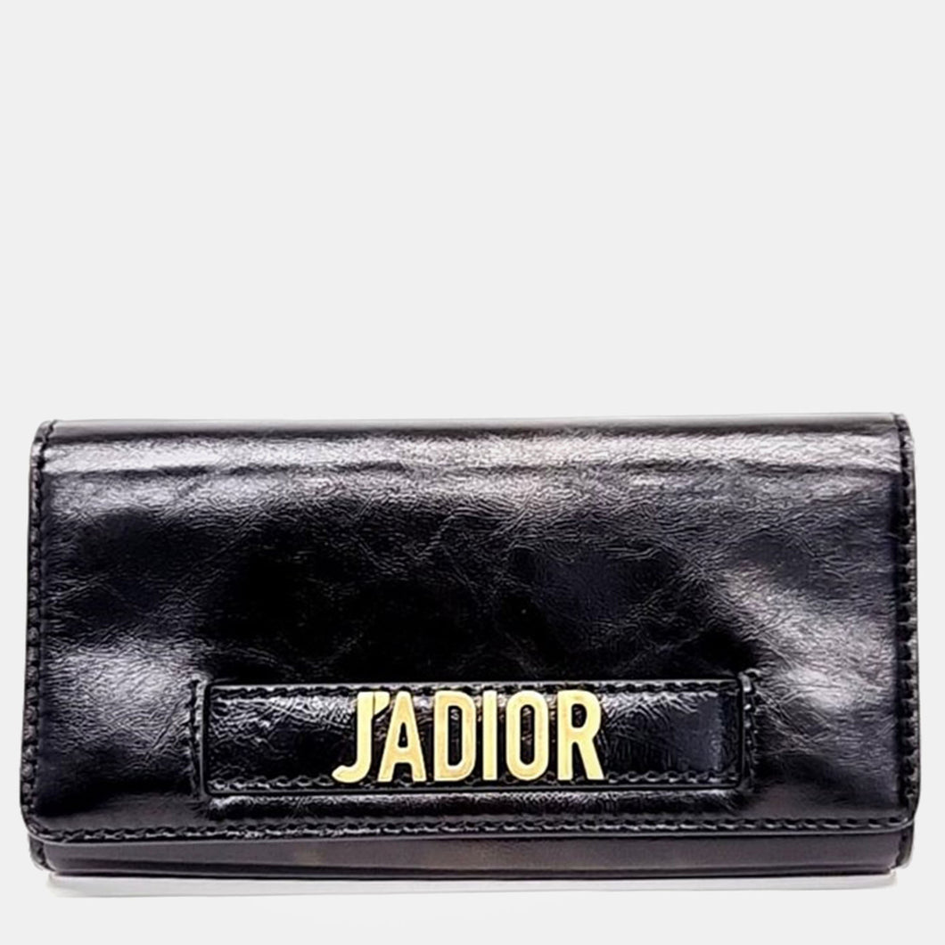 Black Leather J'Adior Mini Chain Crossbody Bag