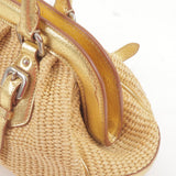 Prada Paglia Straw Leather Shoulder Bag Metalic Gold BR3509