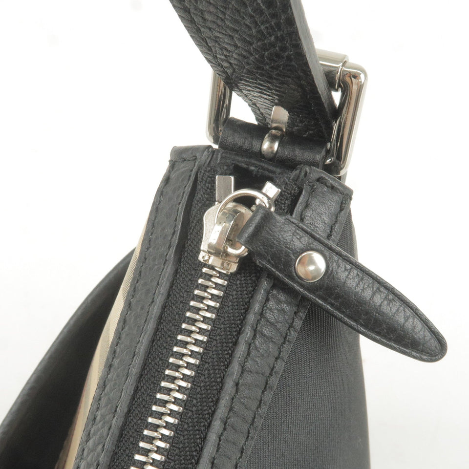 BURBERRY Nova Plaid Canvas Leather Shoulder Bag Beige Black