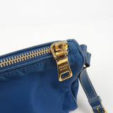 Prada Logo Nylon Leather Hand Bag Pouch Purse Blue BN1834