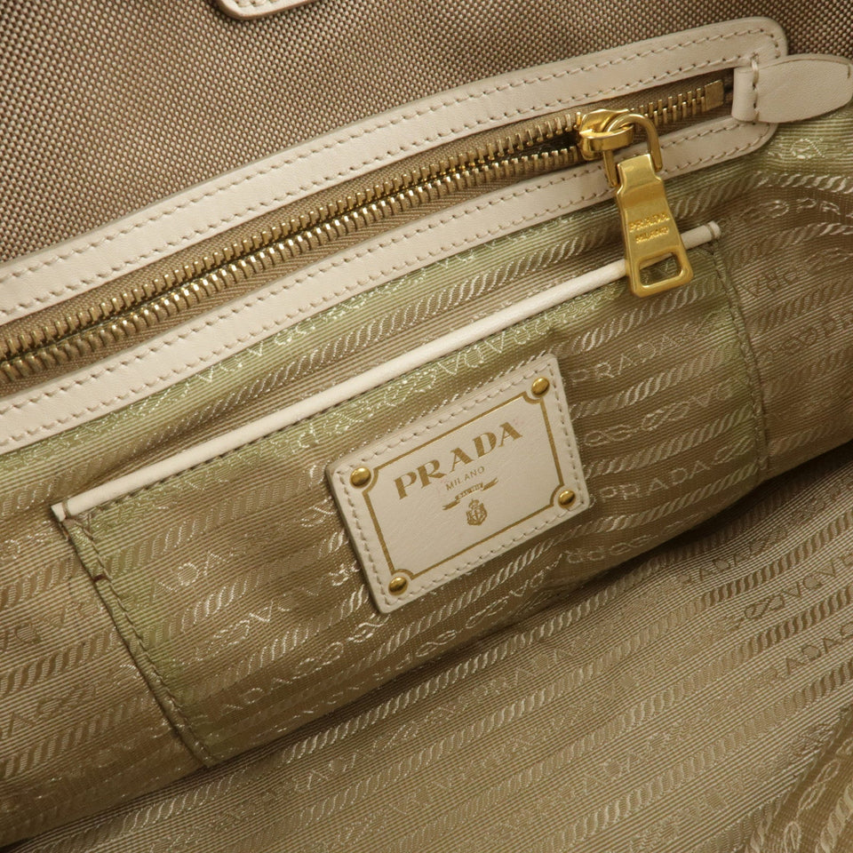 Prada Logo Jacquard Leather 2Way Bag Hand Bag Beige BN1841