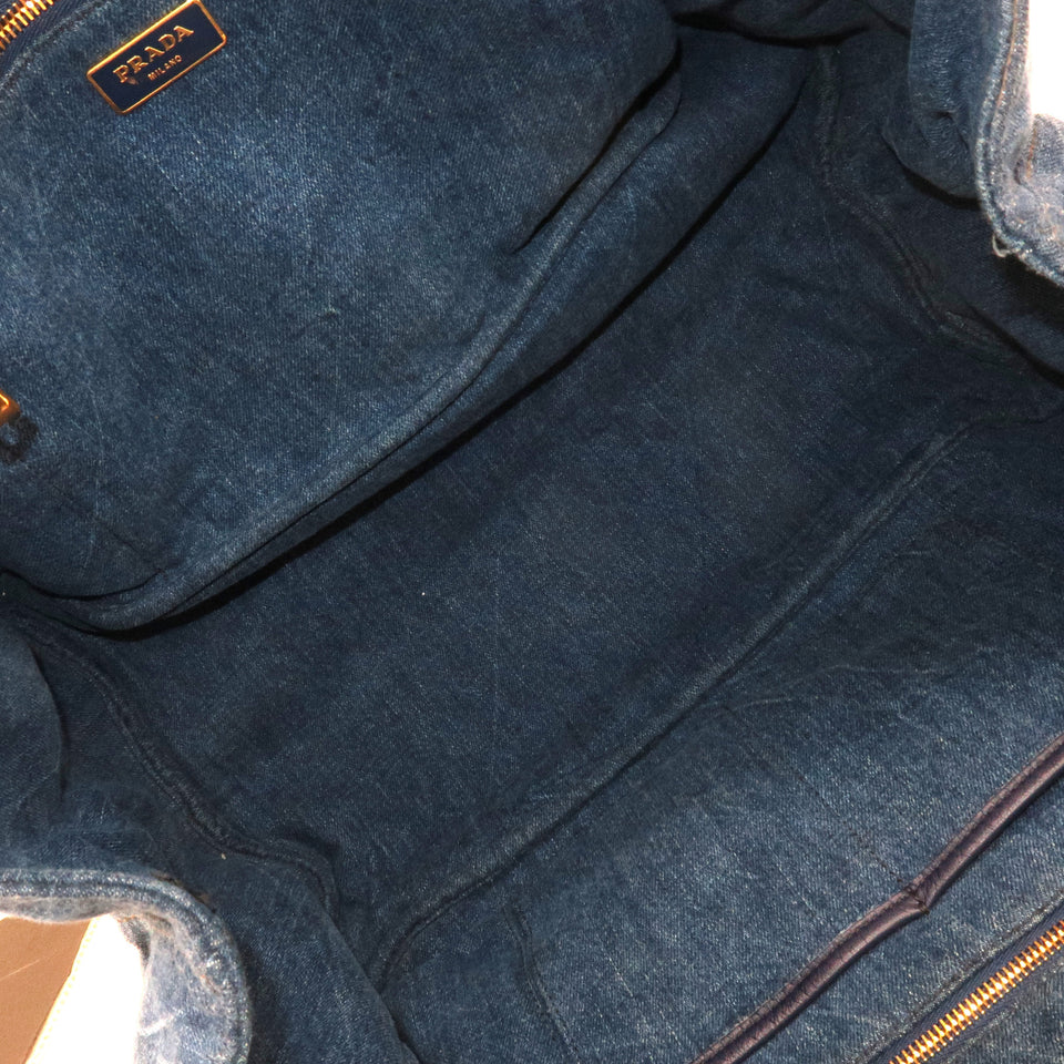 Prada Canapa Large Canvas Tote Bag Hand Bag Denim Blue B1872B