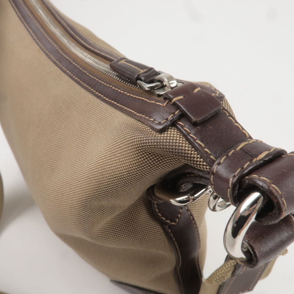 Prada Logo Jacquard Leather Shoulder Bag Beige Brown