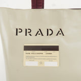 Prada Leather Canvas Tote Bag Hand Bag Greige Red Wine B10189