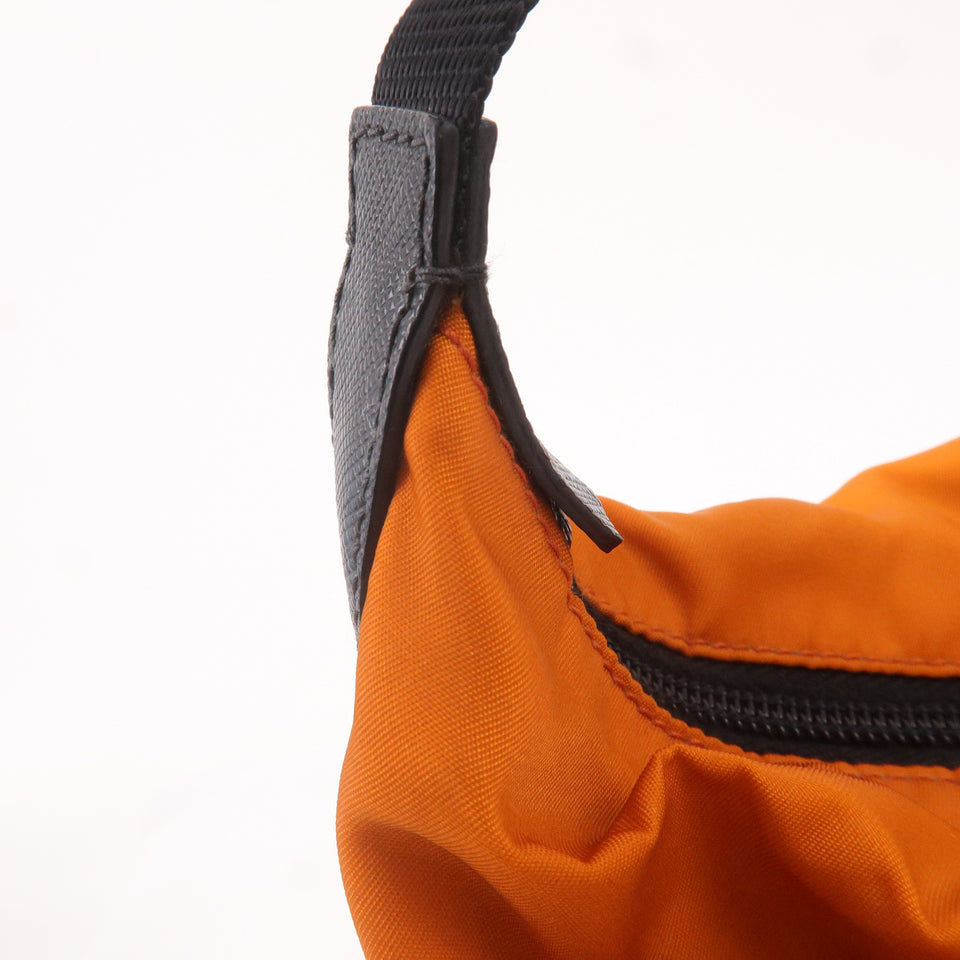 Prada Leather Nylon Hand Bag  Shoulder Bag Orange Black