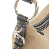 Prada Logo Jacquard Leather Shoulder Bag Beige Black BR3430