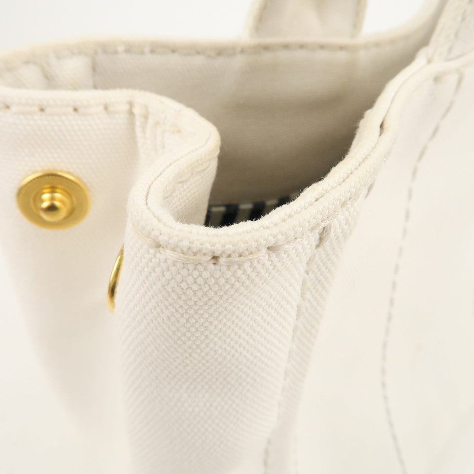 Prada Canapa Mini Canvas 2Way Tote Bag Hand Bag White 1BG439