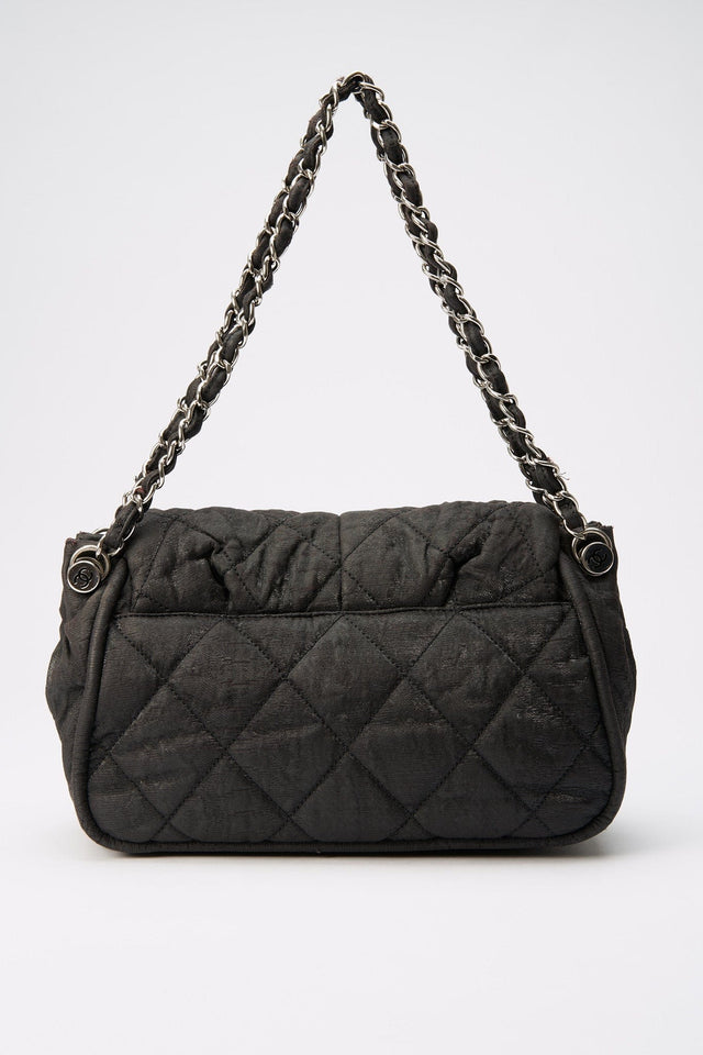 Chanel Black Textured Coated Nylon Flap Bag