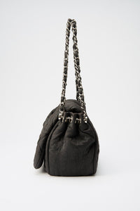 Chanel Black Textured Coated Nylon Flap Bag