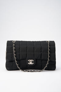 Chanel Black Nylon Large Chocolate Bar Flap Bag