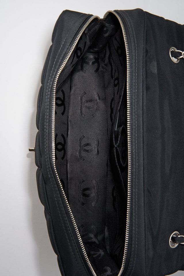 Chanel Black Nylon Large Chocolate Bar Flap Bag